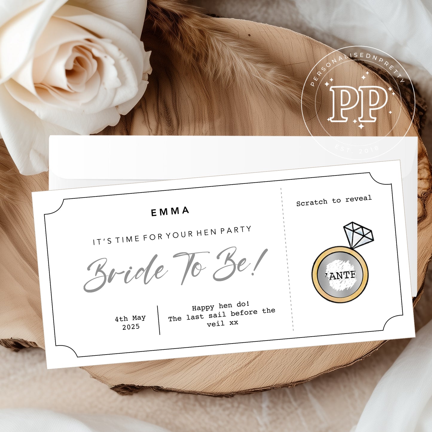 Personalised Scratch To Reveal Hen Party Ticket
