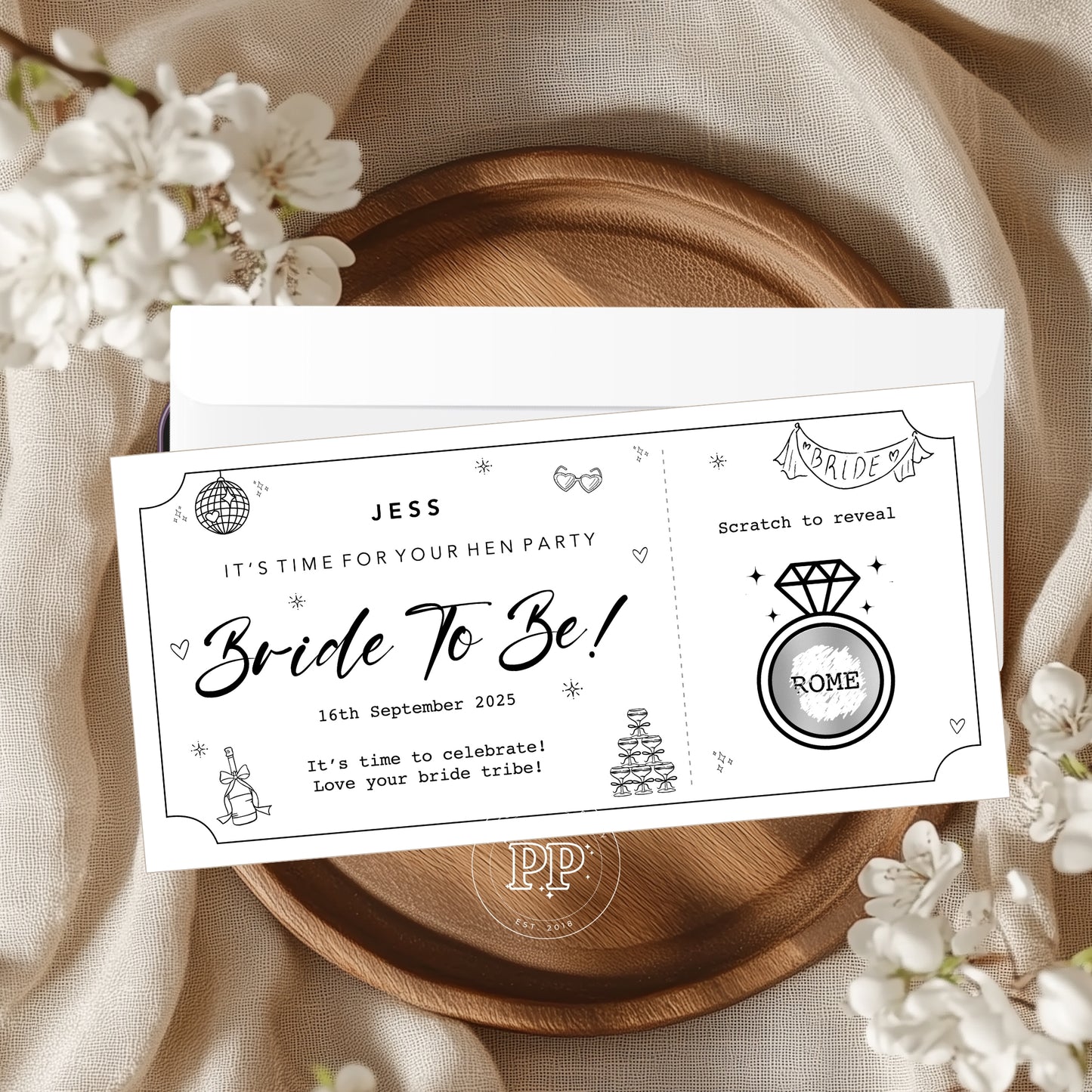 Personalised Scratch To Reveal Hen Party Ticket