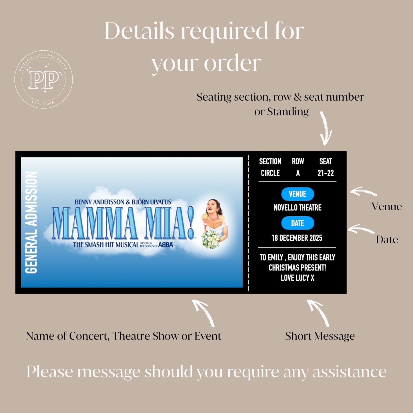 Personalised Concert Ticket, Surprise Concert Gift, Theatre Ticket