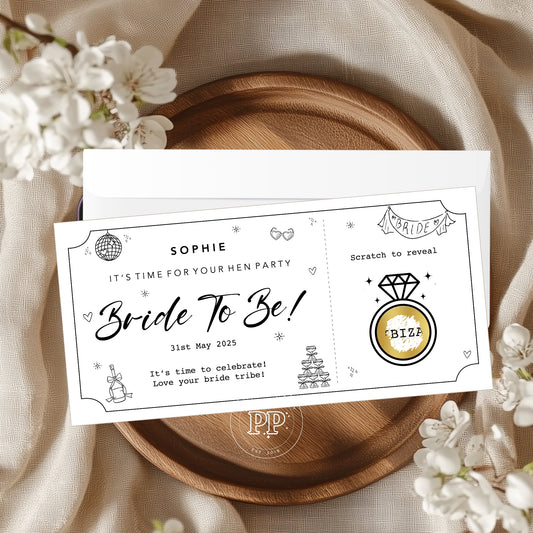 Personalised Scratch To Reveal Hen Party Ticket