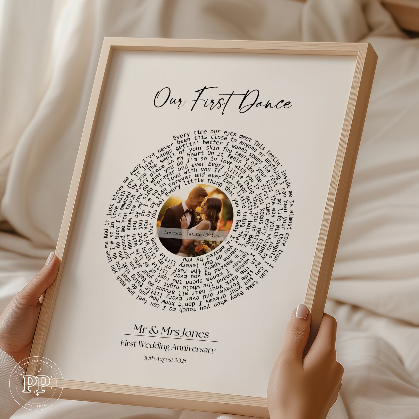Personalised Wedding Lyric Print, First Wedding Anniversary Gift