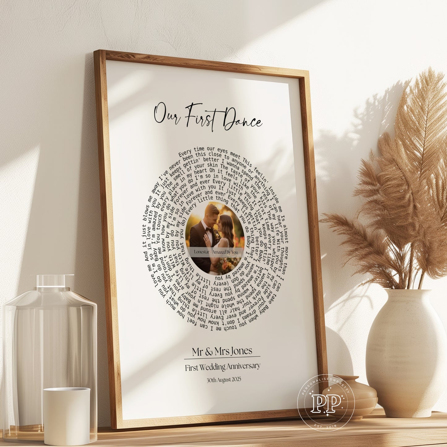 Personalised Wedding Lyric Print, First Wedding Anniversary Gift