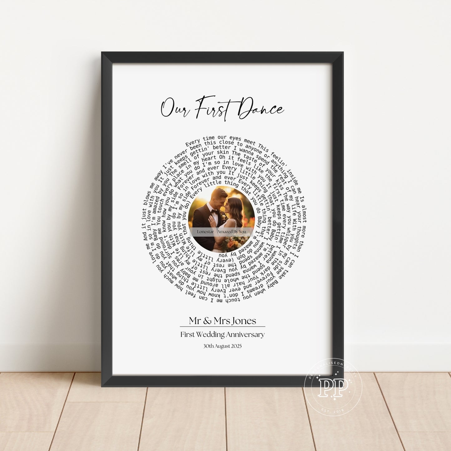 Personalised Wedding Lyric Print, First Wedding Anniversary Gift